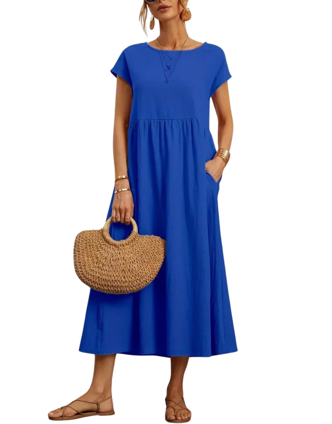 Rochie Maxi Lejeră cu Buzunare și Design Fluid
