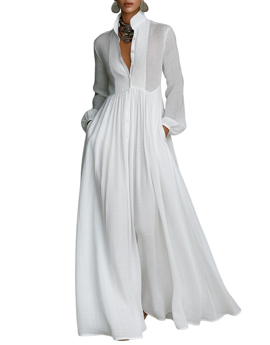 Rochie Maxi din In cu Croială Lejeră și Stil Natural