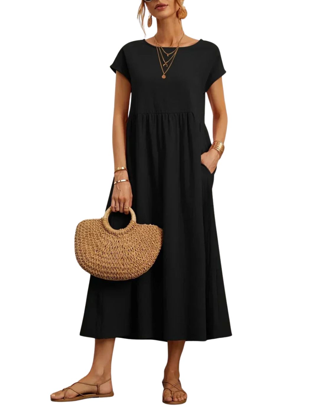 Rochie Maxi Lejeră cu Buzunare și Design Fluid