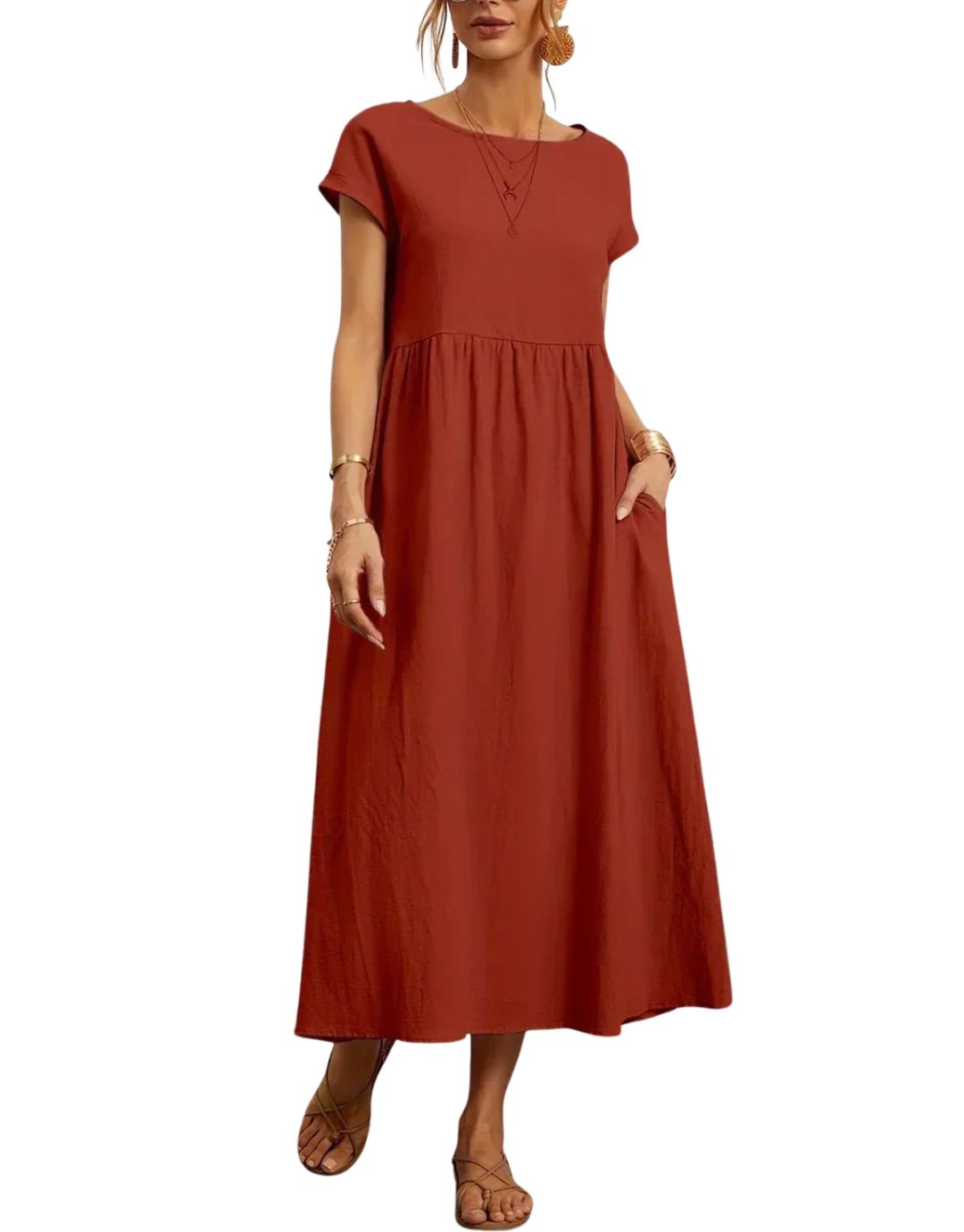 Rochie Maxi Lejeră cu Buzunare și Design Fluid