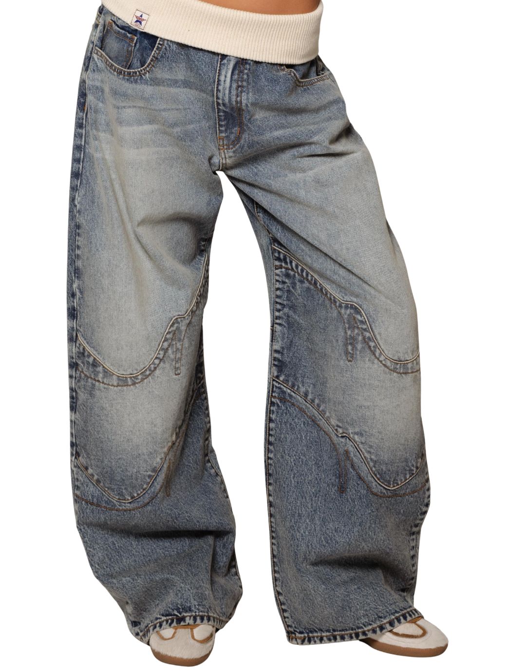 Blugi Largi Retro din Denim 100%
