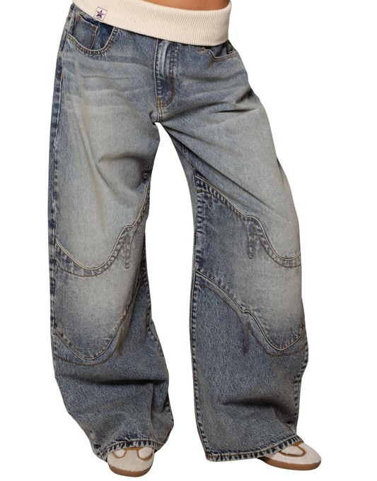 Blugi Largi Retro din Denim 100%