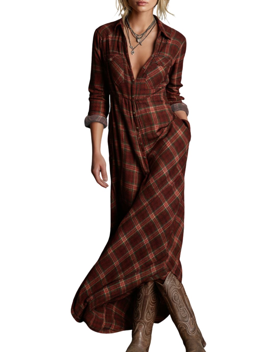 Rochie Maxi Chic în Carouri