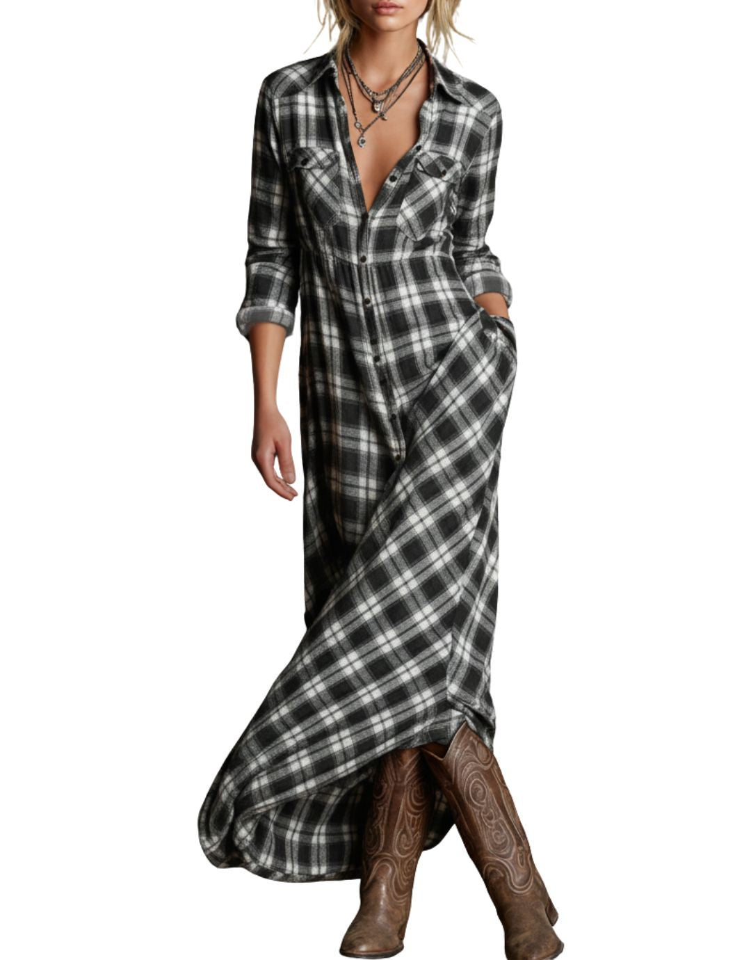 Rochie Maxi Chic în Carouri