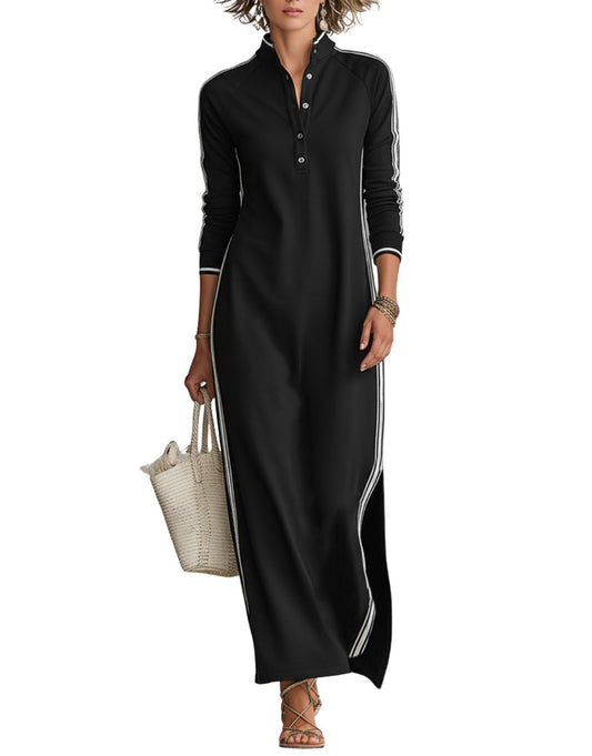 Rochie Maxi Casual cu Guler cu Nasturi