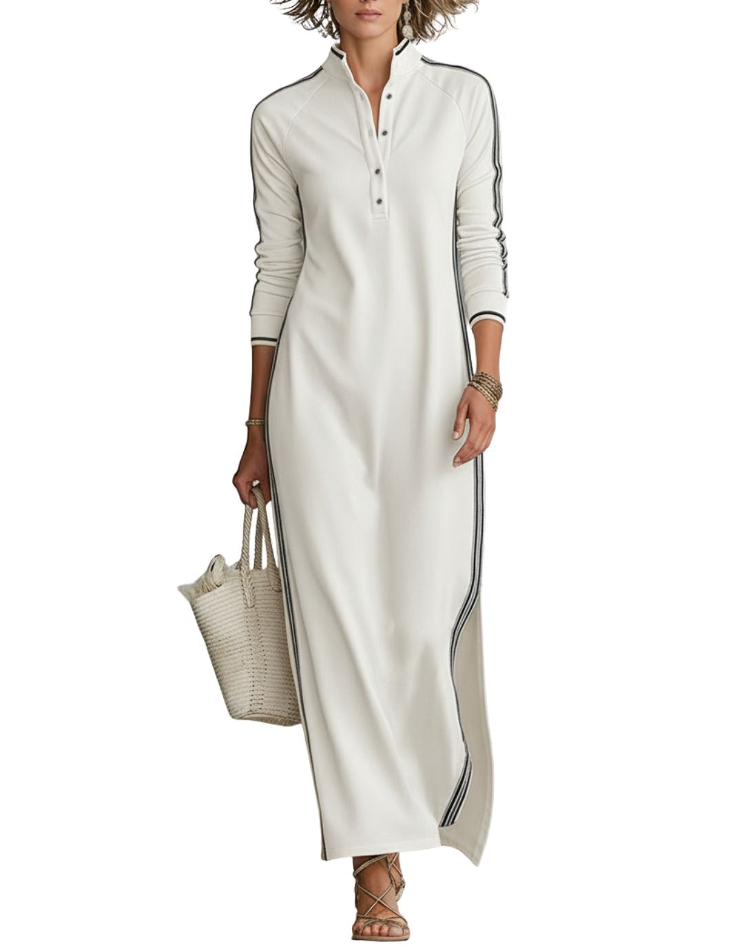 Rochie Maxi Casual cu Guler cu Nasturi