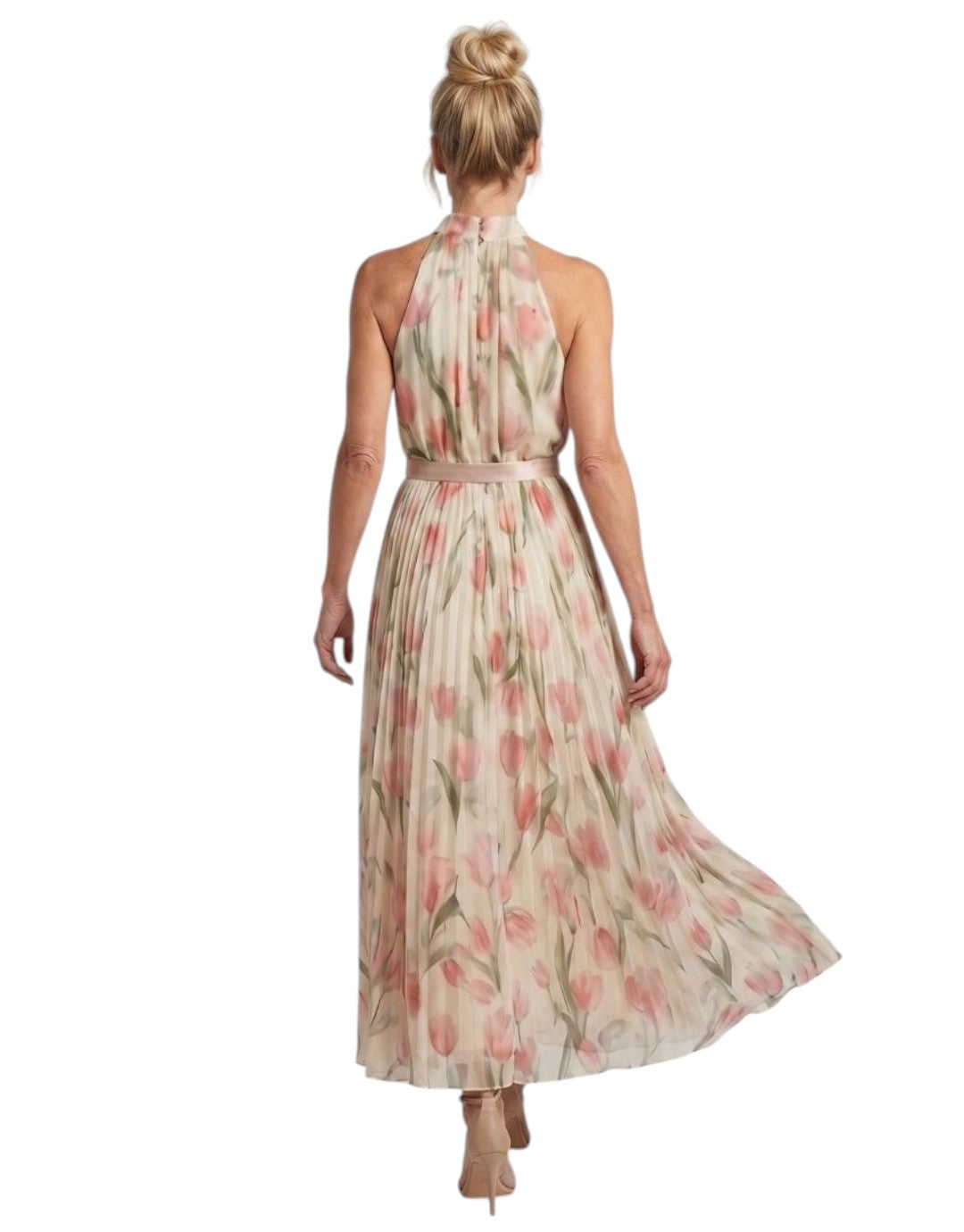 Aurelle | Rochie Midi cu Guler Halter și Model Floral