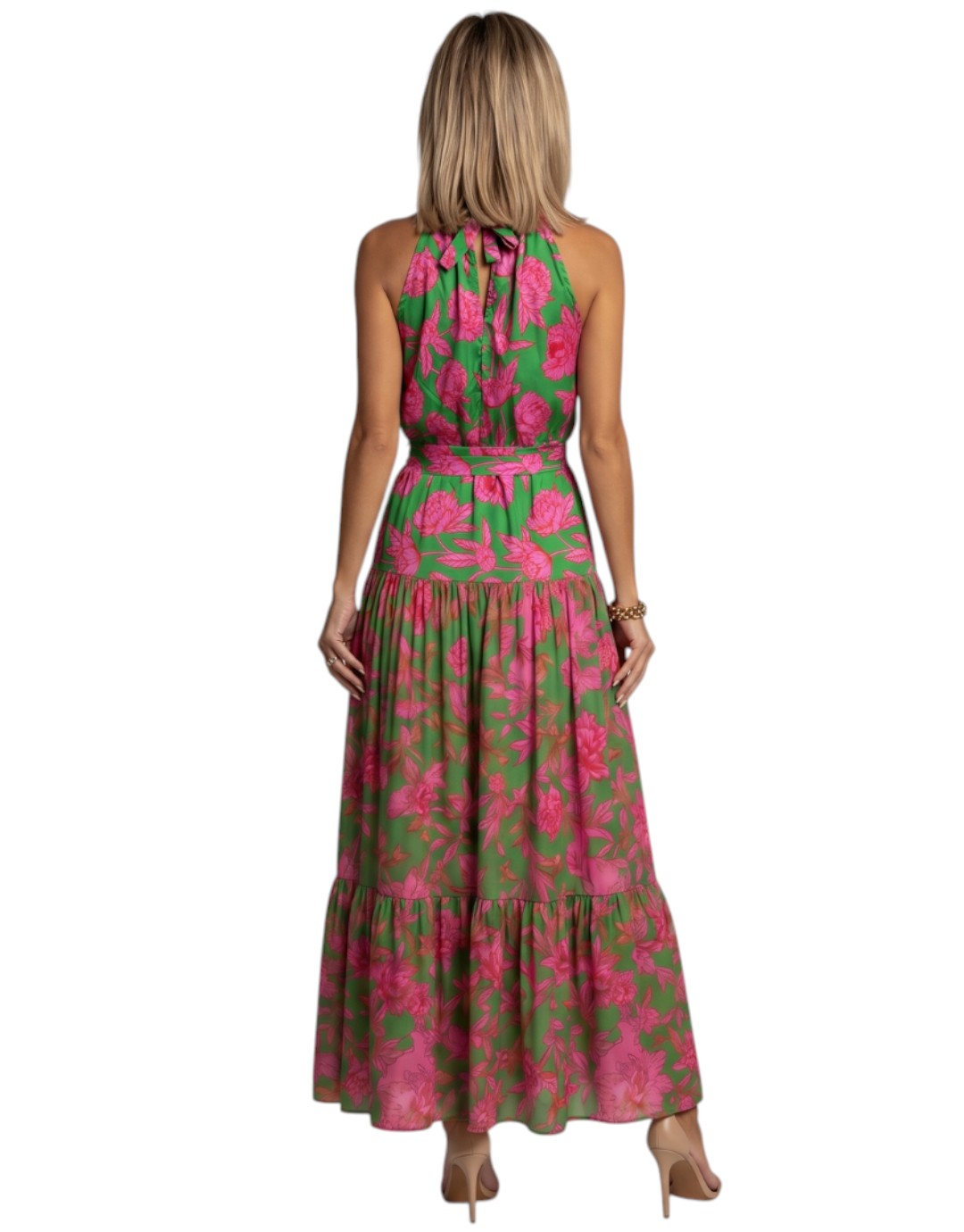 Rowen | Rochie Midi Drapată cu Guler Halter