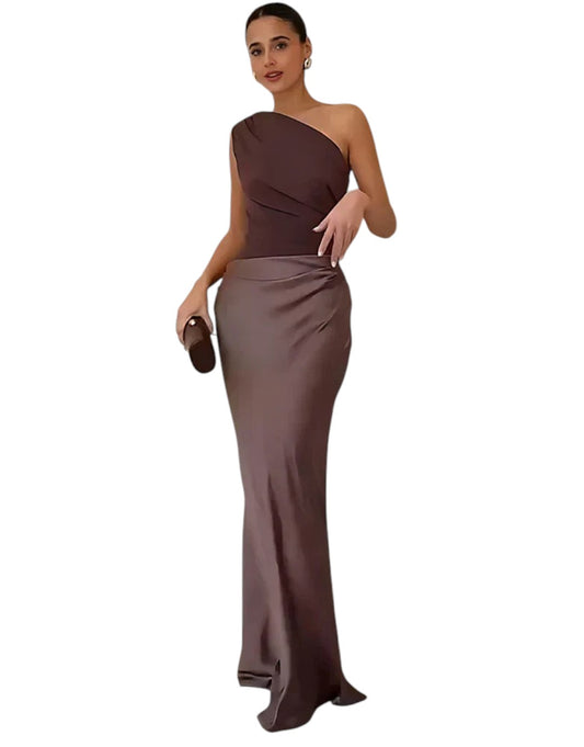 Luna | Rochie Maxi din Satin cu Fanta