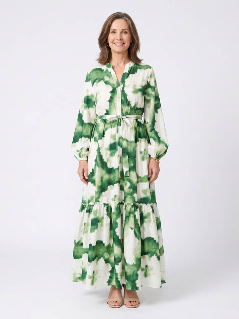Sabine | Rochie Maxi cu Mâneci Lungi și Centură