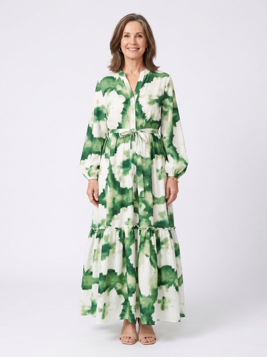 Sabine | Rochie Maxi cu Mâneci Lungi și Centură
