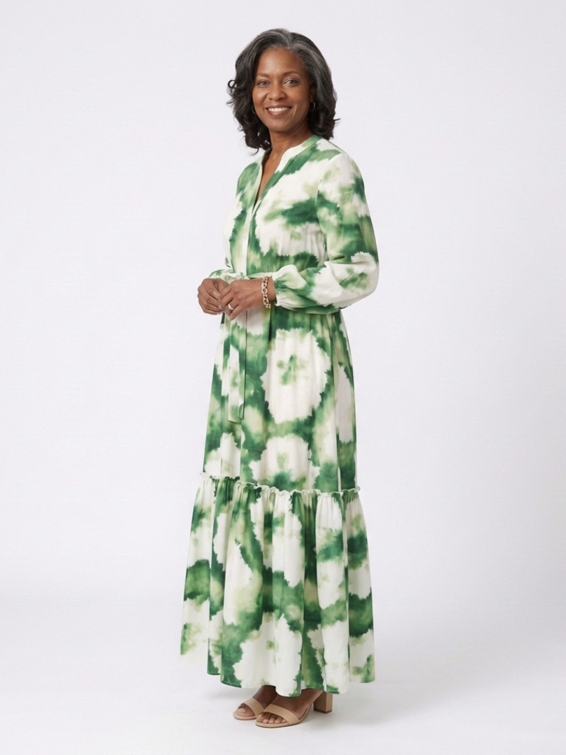 Sabine | Rochie Maxi cu Mâneci Lungi și Centură