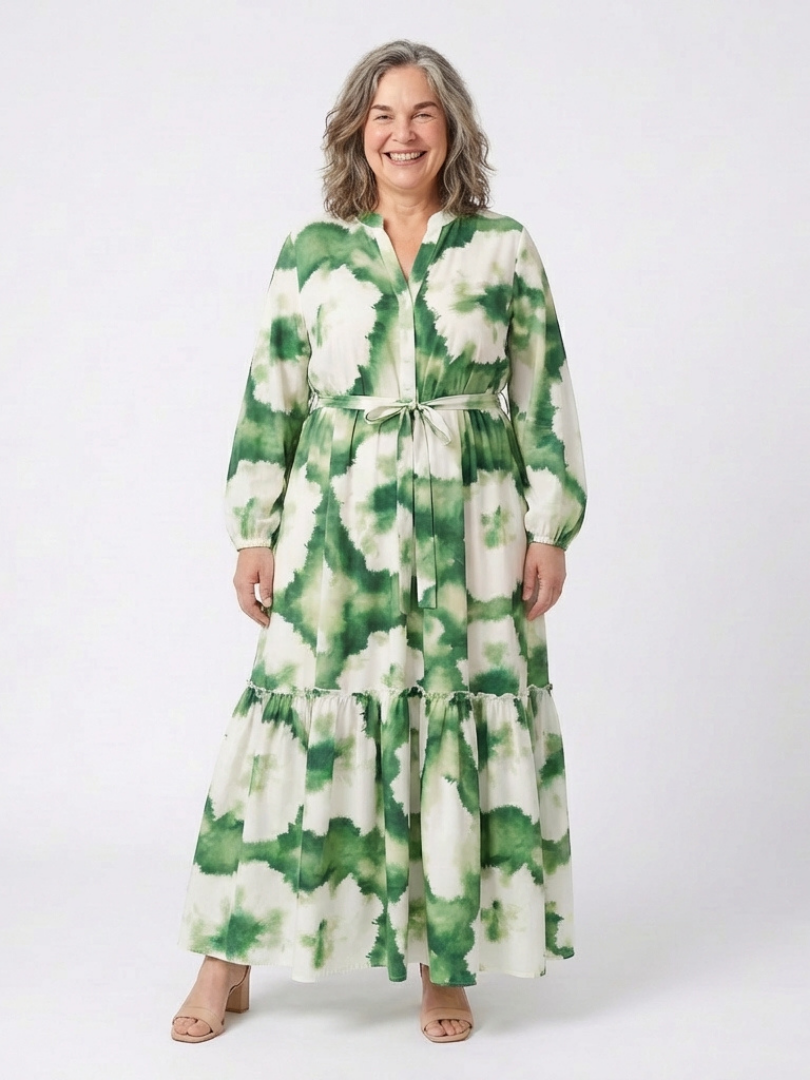 Sabine | Rochie Maxi cu Mâneci Lungi și Centură
