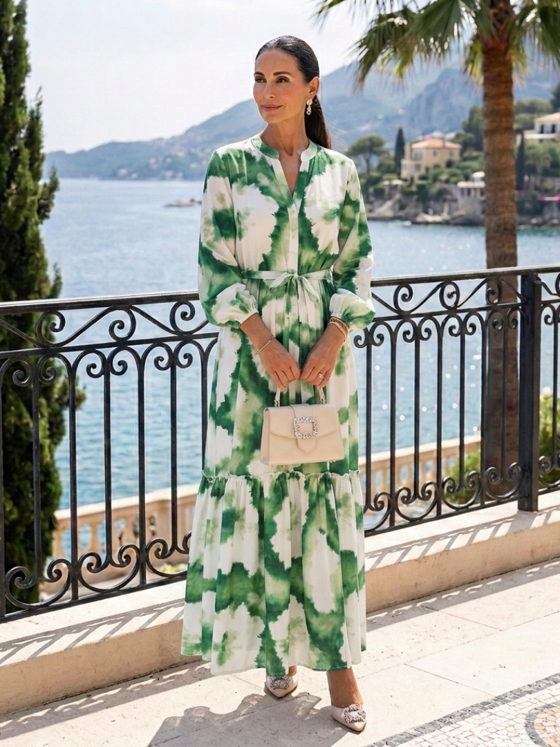 Sabine | Rochie Maxi cu Mâneci Lungi și Centură