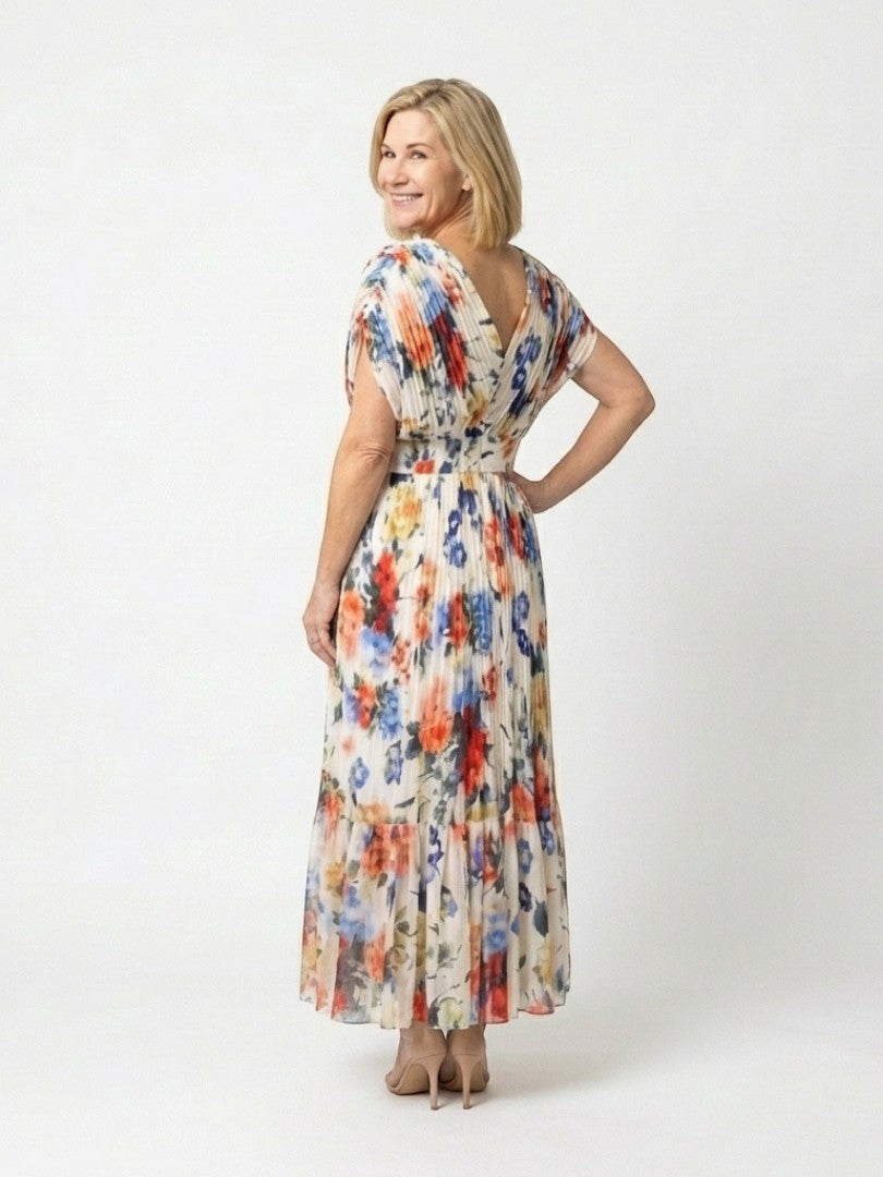 Rochie midi plisată florală Savannah cu mâneci scurte