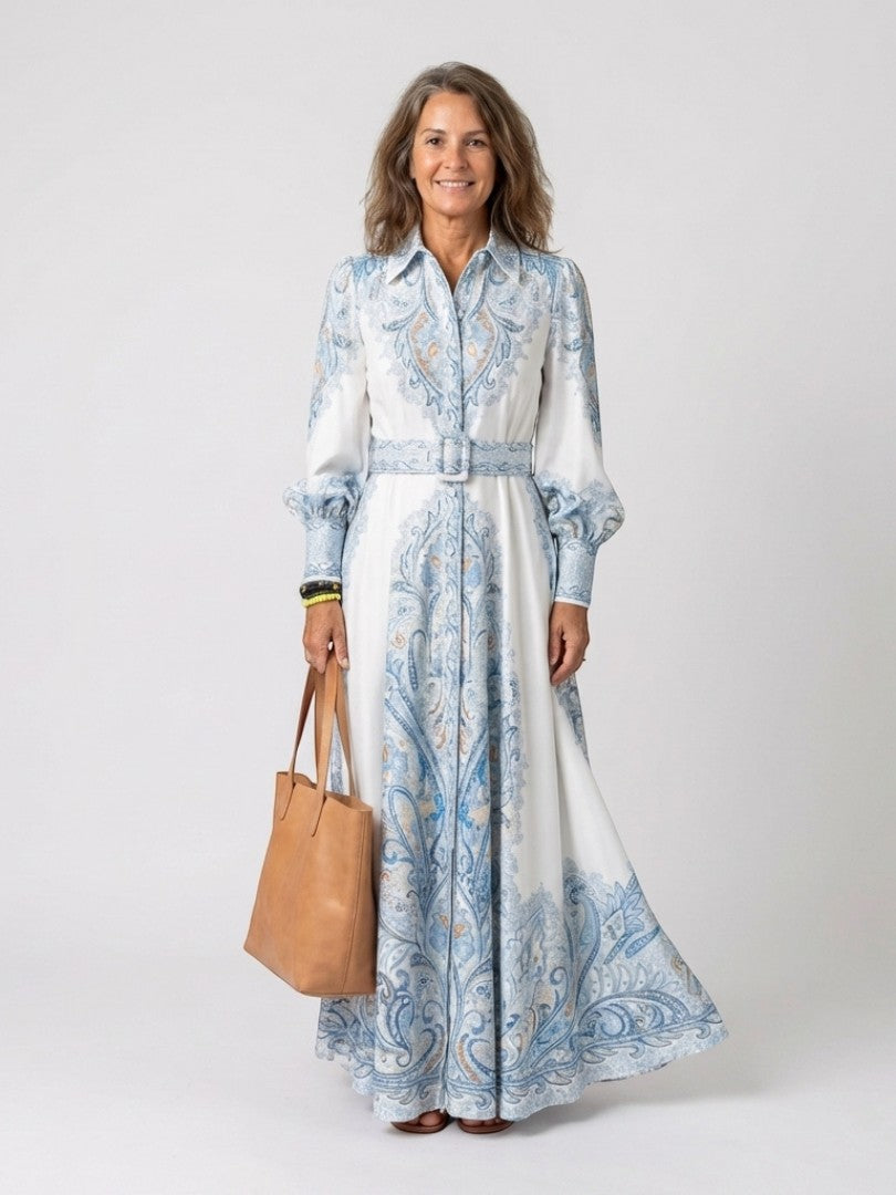Sierra - Rochie maxi elegantă cu guler înalt și imprimeu