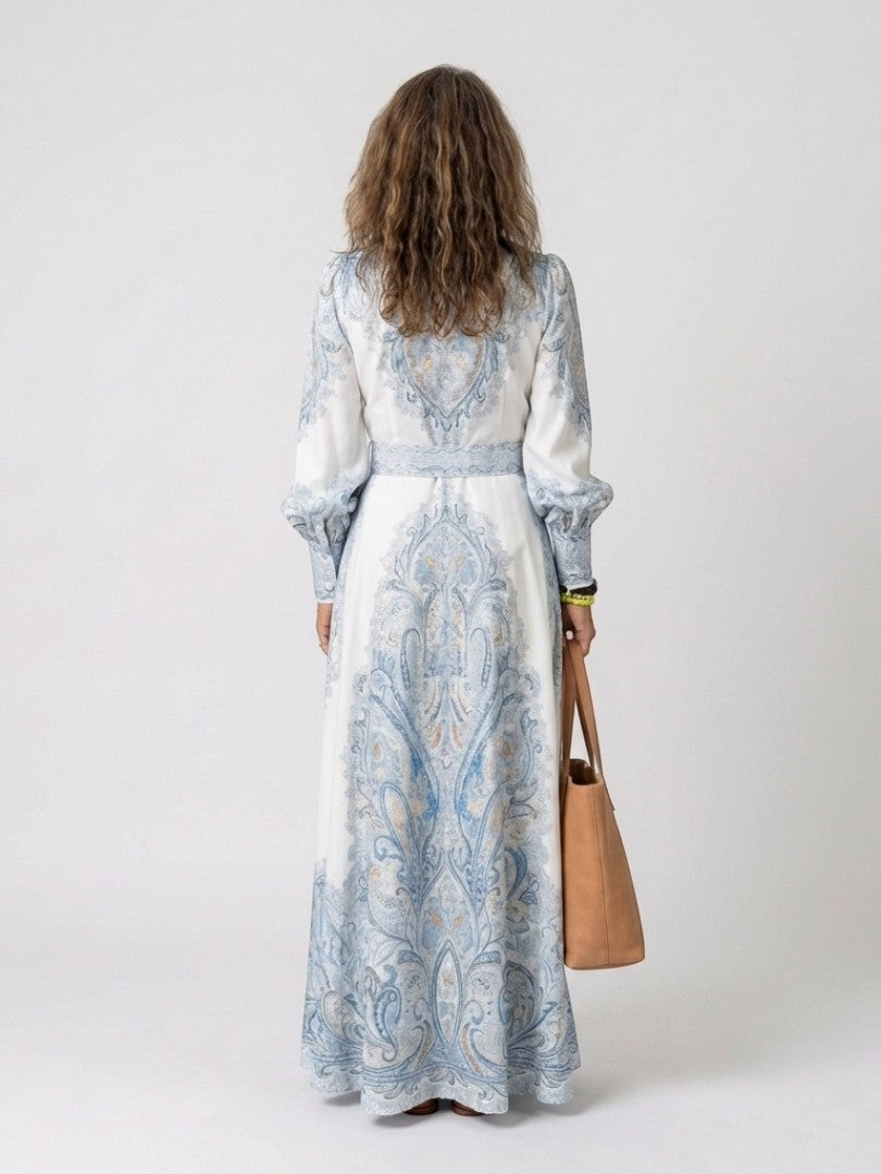 Sierra - Rochie maxi elegantă cu guler înalt și imprimeu