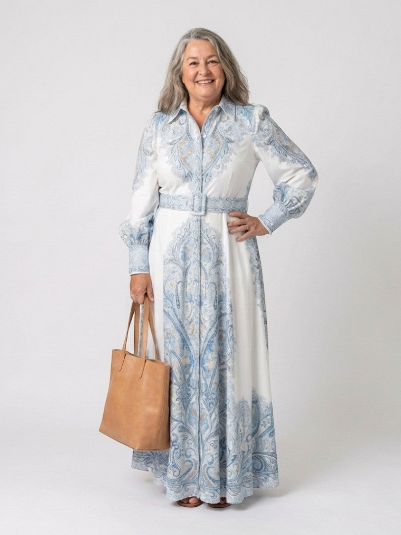 Sierra - Rochie maxi elegantă cu guler înalt și imprimeu