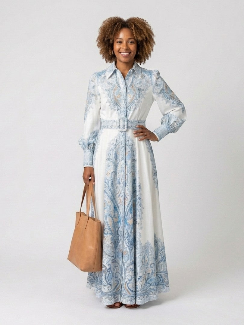 Sierra - Rochie maxi elegantă cu guler înalt și imprimeu