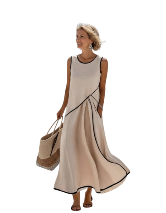 Soleia | Rochie Maxi Drapată fără Mâneci cu Gât Rotund