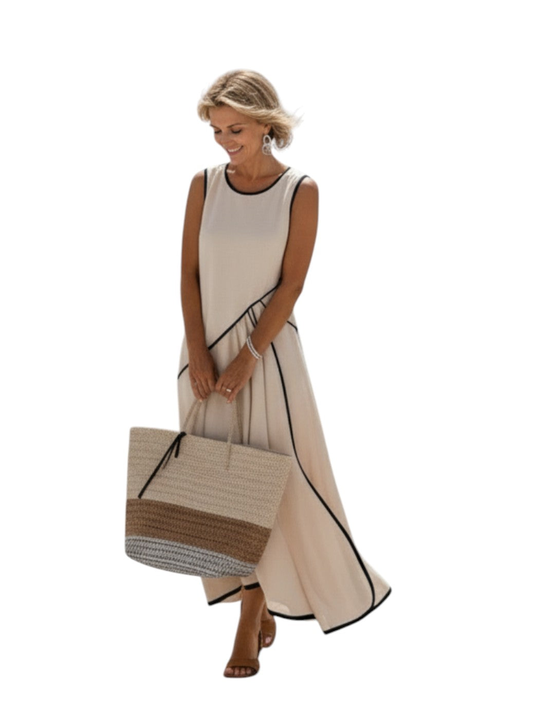 Soleia | Rochie Maxi Drapată fără Mâneci cu Gât Rotund