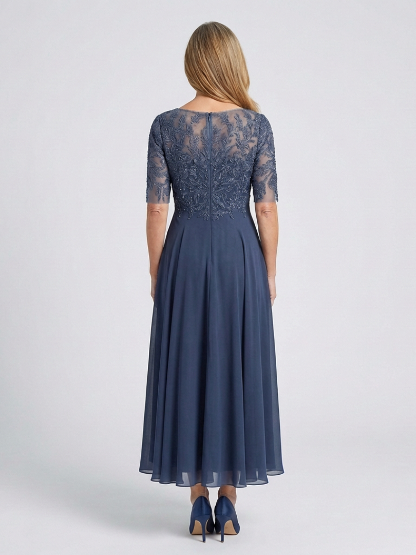 Vivian | Rochie Midi cu Detalii din Dantelă și Mâneci 3/4