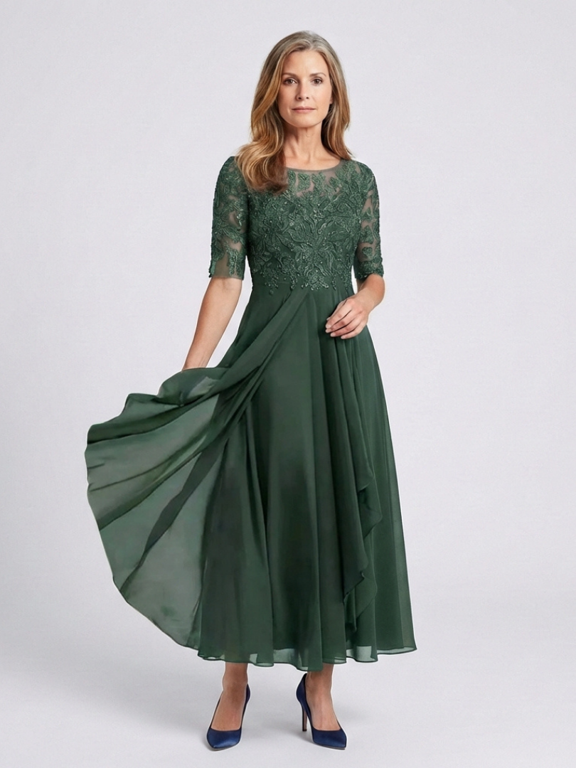 Vivian | Rochie Midi cu Detalii din Dantelă și Mâneci 3/4