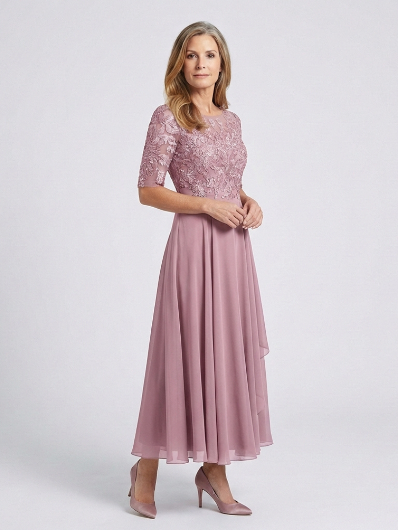 Vivian | Rochie Midi cu Detalii din Dantelă și Mâneci 3/4