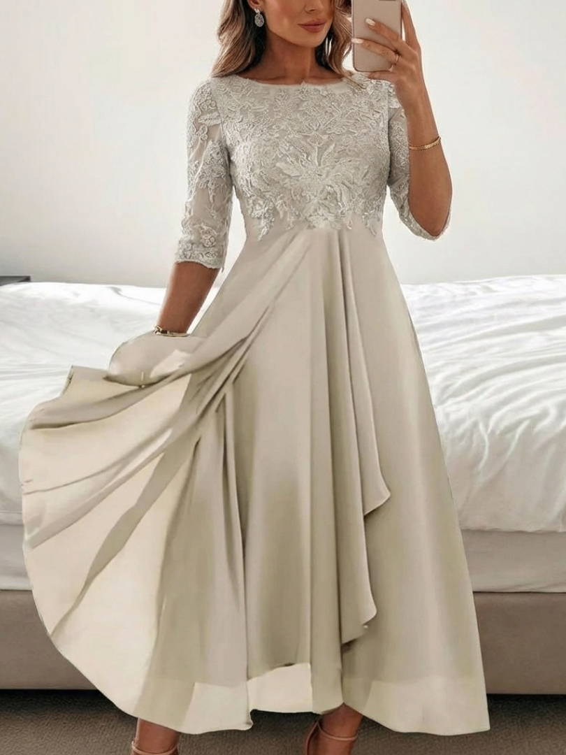 Vivian | Rochie Midi cu Detalii din Dantelă și Mâneci 3/4