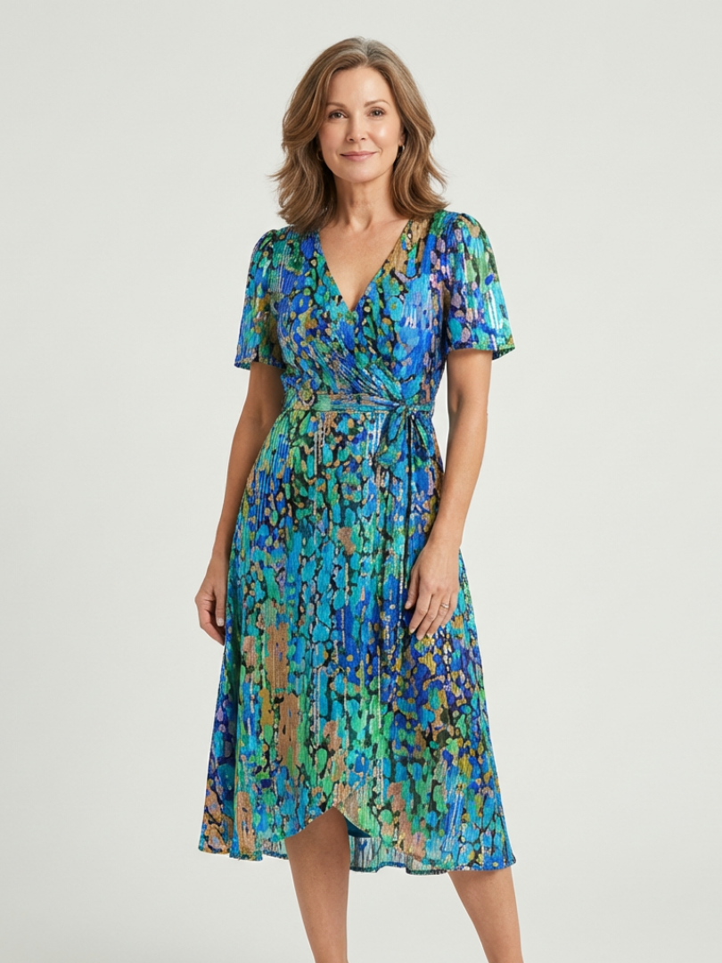 Zafrina | Rochie Midi cu Design Abstract