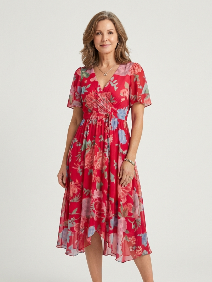 Zafrina | Rochie Midi cu Design Abstract