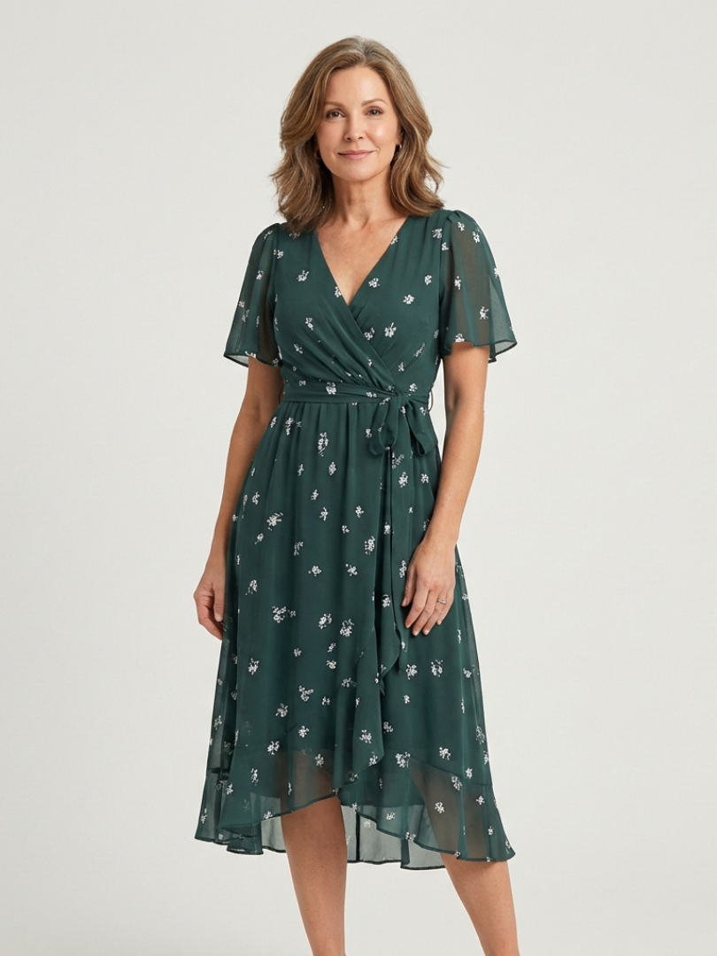 Zafrina | Rochie Midi cu Design Abstract