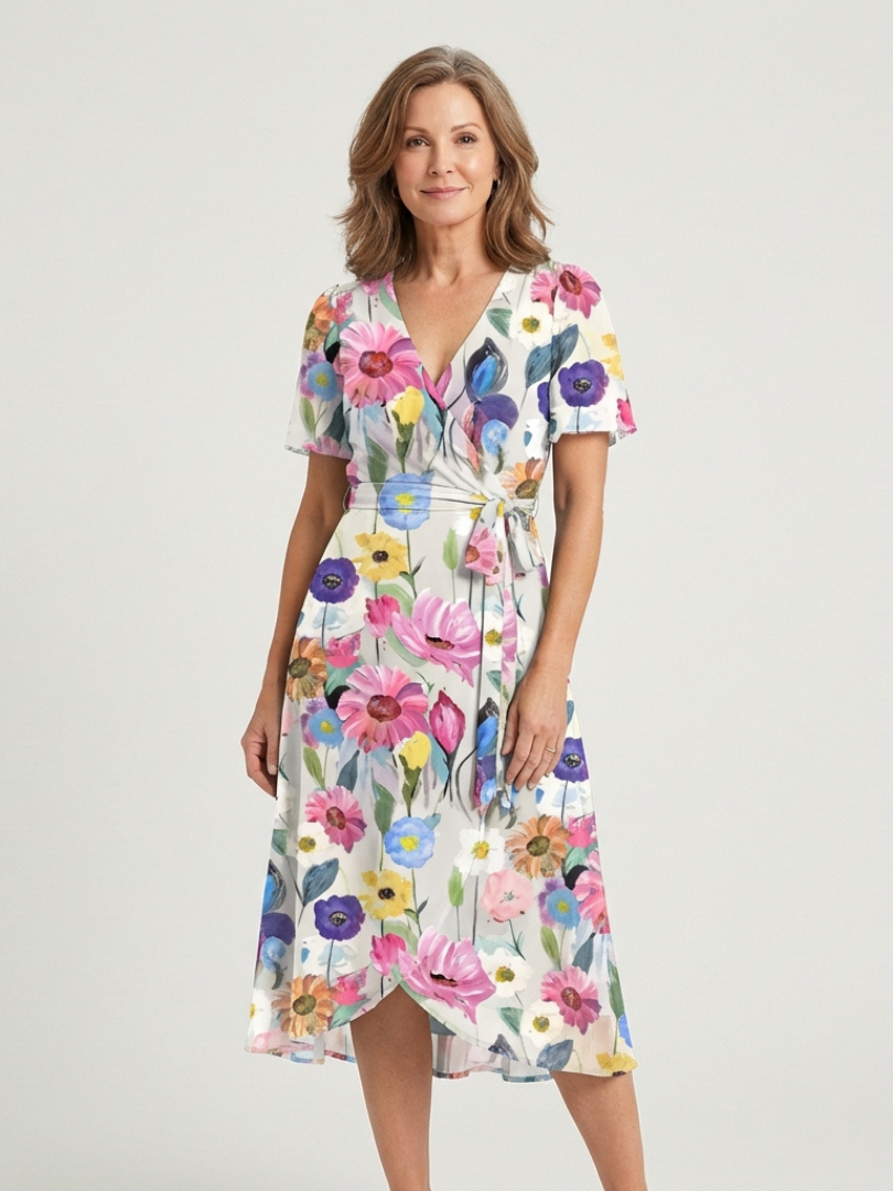 Zafrina | Rochie Midi cu Design Abstract